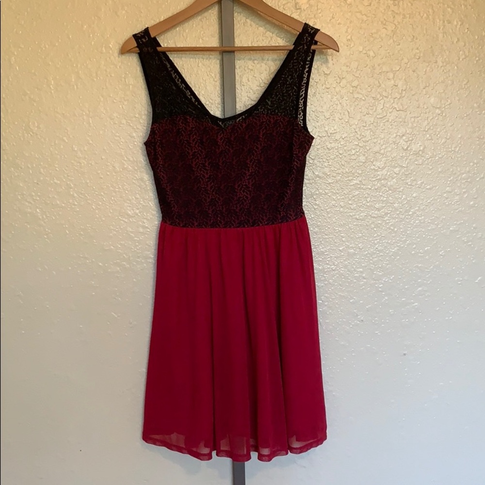 Burgundy with black lace dress